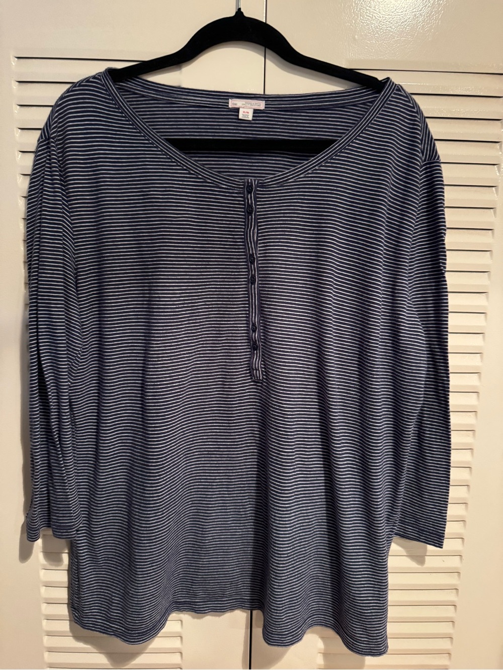 GAP Navy and White Striped Henley Top XL